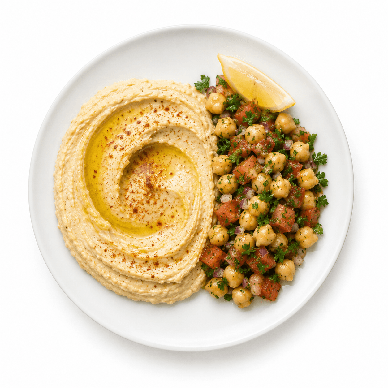 Hummus con ensalada de garbanzos